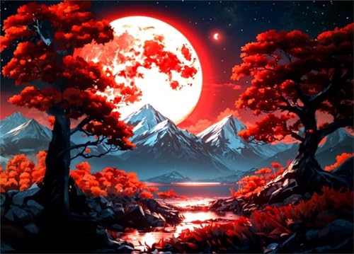 Puzzle 1000 Teile,Puzzles für Erwachsene,Herausforderndes Rätsel,Pädagogisches Spiel Puzzlespiele für Die Ganze Familie,Dekoration Geschenke - Rote Mondbäume von Yoonqun