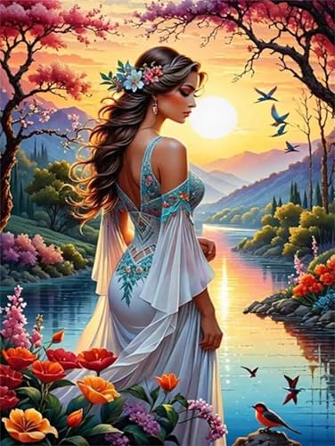 Puzzle 1000 Teile,Puzzles für Erwachsene,Herausforderndes Rätsel,Pädagogisches Spiel Puzzlespiele für Die Ganze Familie,Dekoration Geschenke - Seeufer Frau Blume von Yoonqun