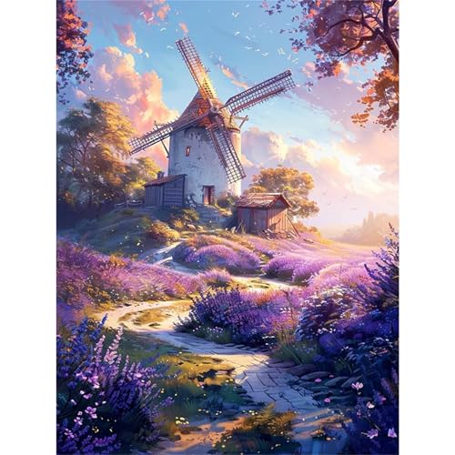 Puzzle 1000 Teile,Puzzles für Erwachsene,Herausforderndes Rätsel,Pädagogisches Spiel Puzzlespiele für Die Ganze Familie,Dekoration Geschenke - Windmühlenlandschaft von Yoonqun