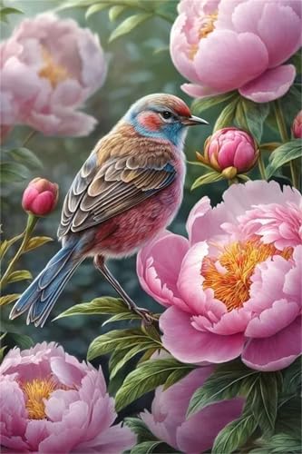 Puzzle 120 Teile,Puzzles für Erwachsene,Herausforderndes Rätsel,Pädagogisches Spiel Puzzlespiele für Die Ganze Familie,Dekoration Geschenke - Pfingstrose Spatzenvögel von Yoonqun