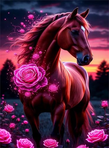 Puzzle 1200 Teile,Puzzles Für Erwachsene,Herausforderndes Rätsel,Pädagogisches Spiel Puzzlespiele für Die Ganze Familie,Dekoration Geschenke - Rosa Rosenpferd von Yoonqun