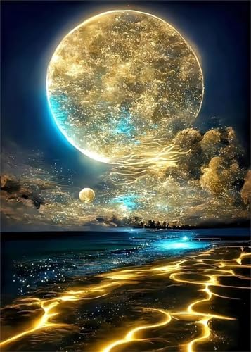 Puzzle 1500 Teile,Puzzles Für Erwachsene,Herausforderndes Rätsel,Pädagogisches Spiel Puzzlespiele für Die Ganze Familie,Dekoration Geschenke - Goldenes Mondmeer von Yoonqun