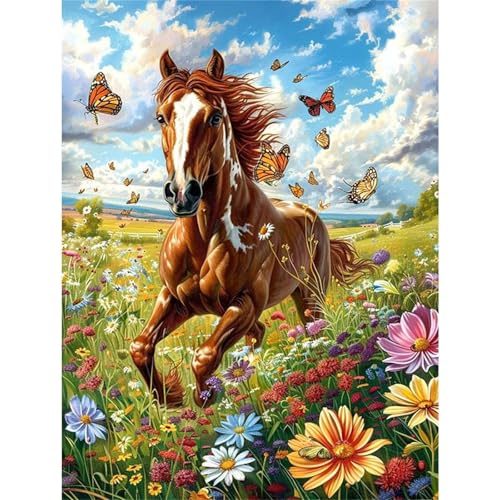 Puzzle 200 Teile,Puzzles für Erwachsene,Herausforderndes Rätsel,Pädagogisches Spiel Puzzlespiele für Die Ganze Familie,Dekoration Geschenke - Pferd Schmetterling Blume von Yoonqun