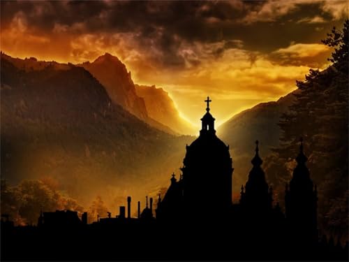 Puzzle 200 Teile,Puzzles für Erwachsene,Herausforderndes Rätsel,Pädagogisches Spiel Puzzlespiele für Die Ganze Familie,Dekoration Geschenke - Sunset View Kirche von Yoonqun