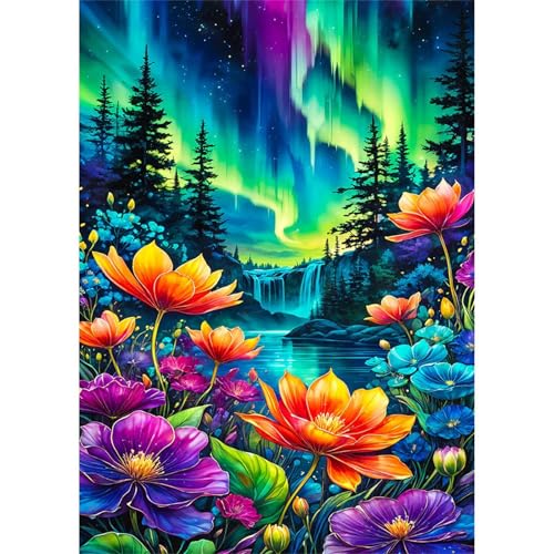 Puzzle 30 Teile,Puzzles Für Erwachsene,Herausforderndes Rätsel,Pädagogisches Spiel Puzzlespiele für Die Ganze Familie,Dekoration Geschenke - Aurora Landschaft Blumen von Yoonqun