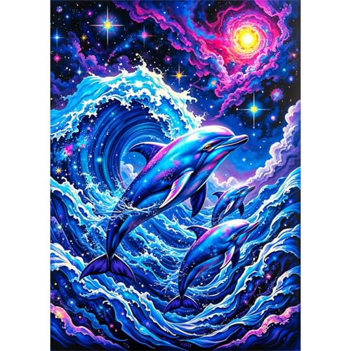 Puzzle 30 Teile,Puzzles Für Erwachsene,Herausforderndes Rätsel,Pädagogisches Spiel Puzzlespiele für Die Ganze Familie,Dekoration Geschenke - Blaue Wellendelfine von Yoonqun