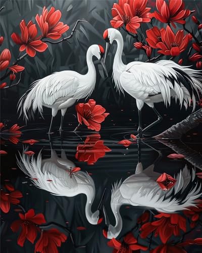 Puzzle 30 Teile,Puzzles Für Erwachsene,Herausforderndes Rätsel,Pädagogisches Spiel Puzzlespiele für Die Ganze Familie,Dekoration Geschenke - Roter Blumenkranich von Yoonqun