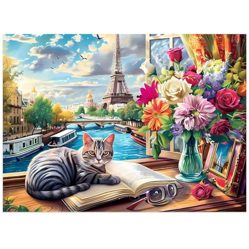 Puzzle 300 Teile,Puzzles Für Erwachsene,Herausforderndes Rätsel,Pädagogisches Spiel Puzzlespiele für Die Ganze Familie,Dekoration Geschenke - Fensterbankstrauß Katze Puzzle 300 Teile,Puzzles Für Erwachsene,Herausforderndes Rätsel,Pädagogisches Spiel Puzzlespiele für Die Ganze Familie,Dekoration Geschenke - Fensterbankstrauß Katze von Yoonqun