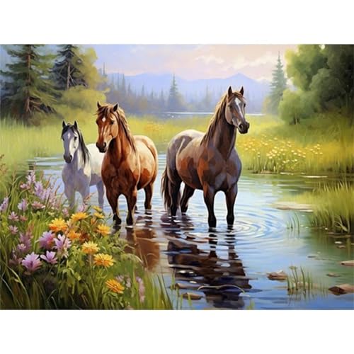 Puzzle 300 Teile,Puzzles für Erwachsene,Herausforderndes Rätsel,Pädagogisches Spiel Puzzlespiele für Die Ganze Familie,Dekoration Geschenke - Flüsse Pferde von Yoonqun