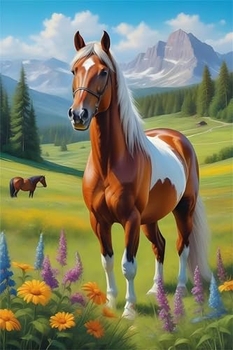 Puzzle 500 Teile,Puzzles für Erwachsene,Herausforderndes Rätsel,Pädagogisches Spiel Puzzlespiele für Die Ganze Familie,Dekoration Geschenke - Feldpferdlandschaft von Yoonqun