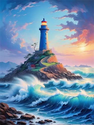Puzzle 500 Teile,Puzzles für Erwachsene,Herausforderndes Rätsel,Pädagogisches Spiel Puzzlespiele für Die Ganze Familie,Dekoration Geschenke - Leuchtturmwellen von Yoonqun