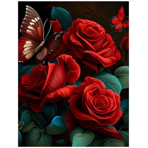 Puzzle 500 Teile,Puzzles für Erwachsene,Herausforderndes Rätsel,Pädagogisches Spiel Puzzlespiele für Die Ganze Familie,Dekoration Geschenke - Rote Rosen Schmetterling von Yoonqun
