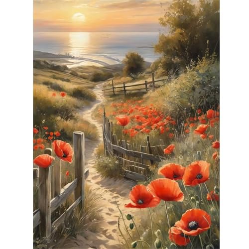 Puzzle 500 Teile,Puzzles für Erwachsene,Herausforderndes Rätsel,Pädagogisches Spiel Puzzlespiele für Die Ganze Familie,Dekoration Geschenke - Strandmohnlandschaft von Yoonqun