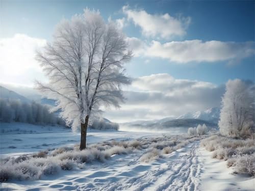Puzzle 500 Teile,Puzzles für Erwachsene,Herausforderndes Rätsel,Pädagogisches Spiel Puzzlespiele für Die Ganze Familie,Dekoration Geschenke - Winterlandschaft Baum von Yoonqun