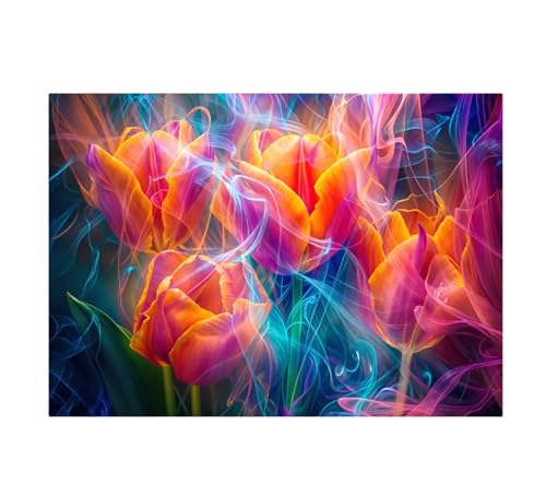 Puzzle 60 Teile,Puzzles Für Erwachsene,Herausforderndes Rätsel,Pädagogisches Spiel Puzzlespiele für Die Ganze Familie,Dekoration Geschenke - Fantasie-Tulpenblumen von Yoonqun