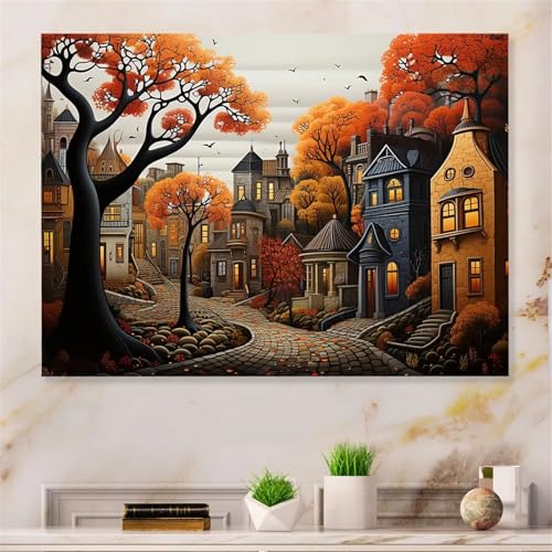 Puzzle 60 Teile,Puzzles Für Erwachsene,Herausforderndes Rätsel,Pädagogisches Spiel Puzzlespiele für Die Ganze Familie,Dekoration Geschenke - Herbstliche Landstadt von Yoonqun