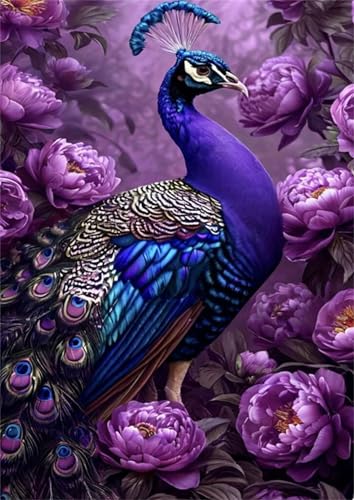 Puzzle 60 Teile,Puzzles Für Erwachsene,Herausforderndes Rätsel,Pädagogisches Spiel Puzzlespiele für Die Ganze Familie,Dekoration Geschenke - Lila Pfingstrose Pfau von Yoonqun