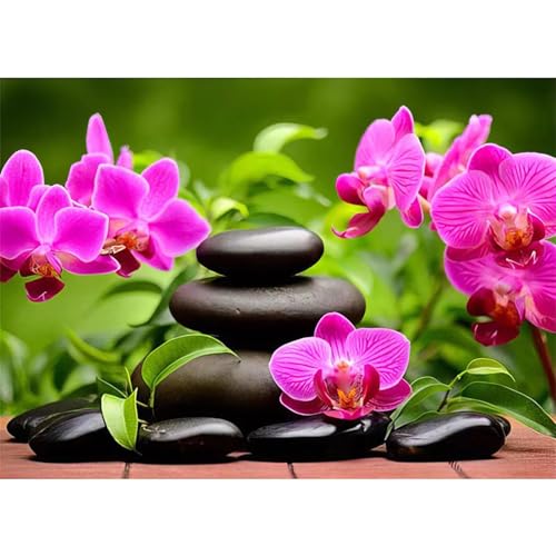 Puzzle 60 Teile,Puzzles Für Erwachsene,Herausforderndes Rätsel,Pädagogisches Spiel Puzzlespiele für Die Ganze Familie,Dekoration Geschenke - Orchideenstein Zen von Yoonqun