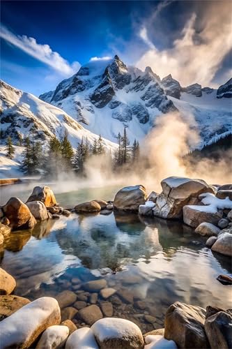 Puzzle 700 Teile,Puzzles für Erwachsene,Herausforderndes Rätsel,Pädagogisches Spiel Puzzlespiele für Die Ganze Familie,Dekoration Geschenke - Heiße Quelle Snowy Mountain von Yoonqun