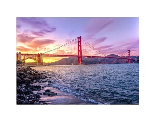 Puzzle 90 Teile,Puzzles Für Erwachsene,Herausforderndes Rätsel,Pädagogisches Spiel Puzzlespiele für Die Ganze Familie,Dekoration Geschenke - Landschaft der Golden Gate Bridge von Yoonqun