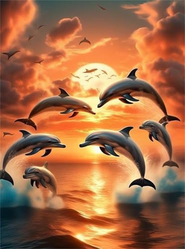 Puzzle 90 Teile,Puzzles Für Erwachsene,Herausforderndes Rätsel,Pädagogisches Spiel Puzzlespiele für Die Ganze Familie,Dekoration Geschenke - Sonnenuntergang Delfine Landschaft von Yoonqun