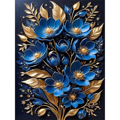 Puzzles 1000 Teile, Blaue goldene Blume Puzzle für Erwachsene,75x50cm Puzzle Lernspiel Herausforderung Spielzeug 1000 Teile Puzzles für Erwachsene Kinder von Yoonqun
