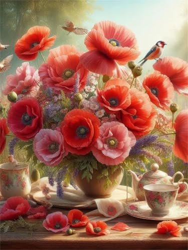 Puzzles 1000 Teile, Mohnblumen Vögel Puzzle für Erwachsene,78x53cm Puzzle Lernspiel Herausforderung Spielzeug 1000 Teile Puzzles für Erwachsene Kinder von Yoonqun