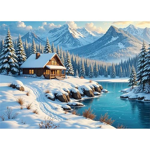 Puzzles 1000 Teile, Puzzle Für Erwachsene,75x50 cm Puzzle Lernspiel Herausforderung Spielzeug 1000 Winterberghütte Puzzles für Erwachsene von Yoonqun