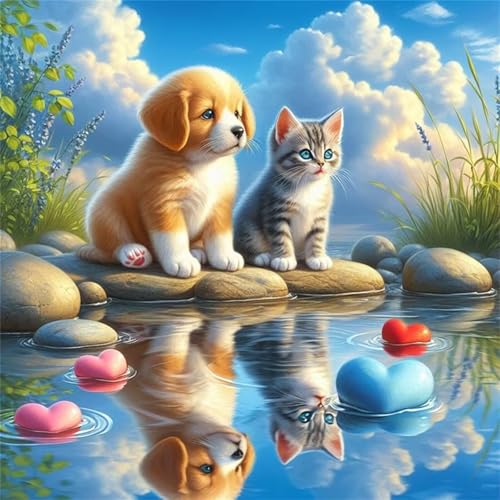 Puzzles 120 Teile, Puzzle Für Erwachsene, 20x20 cm Puzzle Lernspiel Herausforderung Spielzeug 120 Teile Seeufer Hund Katze Spiegelung Puzzles für Erwachsene von Yoonqun