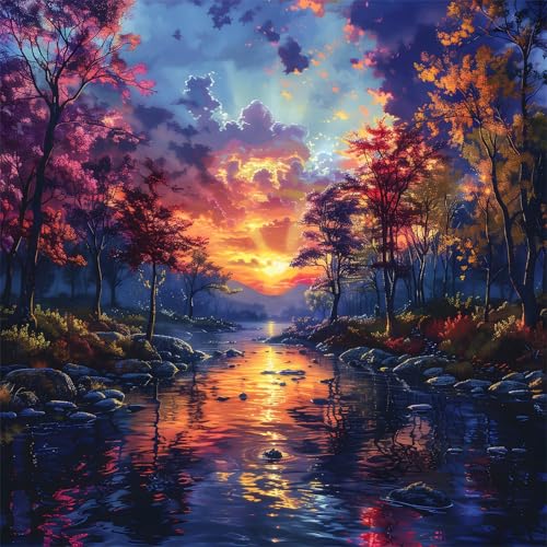 Puzzles 120 Teile, Puzzle Für Erwachsene, 20x20 cm Puzzle Lernspiel Herausforderung Spielzeug 120 Teile Sonnenuntergang Wälder Flüsse Landschaft Puzzles für Erwachsene von Yoonqun