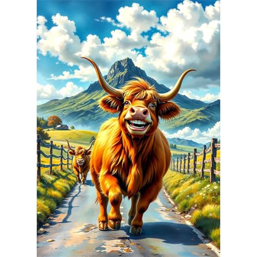 Puzzles 120 Teile, Puzzle Für Erwachsene,25x20 cm Puzzle Lernspiel Herausforderung Spielzeug 120 Straßenglückliche Kuh Puzzles für Erwachsene von Yoonqun