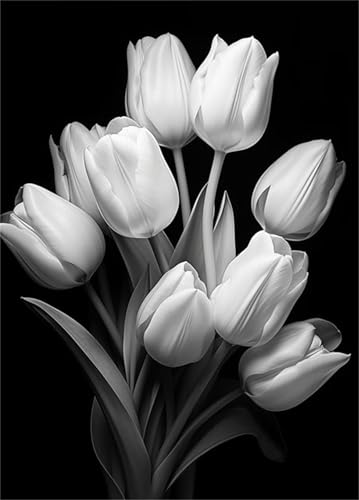 Puzzles 120 Teile, Schwarze weiße Tulpen Puzzle für Erwachsene,25x20cm Puzzle Lernspiel Herausforderung Spielzeug 120 Teile Puzzles für Erwachsene Kinder von Yoonqun