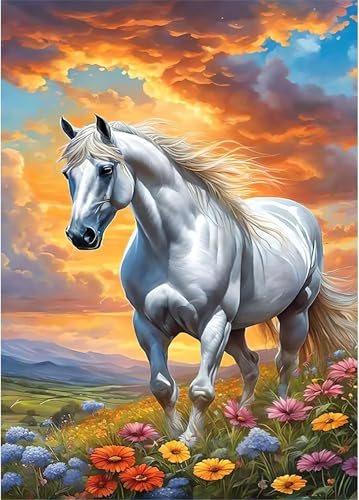 Puzzles 120 Teile, Wolken Pferde Blumen Puzzle für Erwachsene,25x20cm Puzzle Lernspiel Herausforderung Spielzeug 120 Teile Puzzles für Erwachsene Kinder von Yoonqun