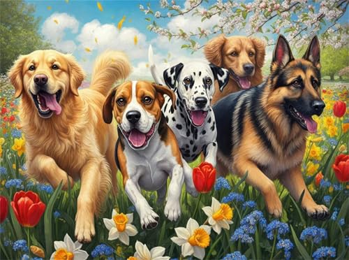 Puzzles 1314 Teile, Puzzle Für Erwachsene,75x50 cm Puzzle Lernspiel Herausforderung Spielzeug 1314 Blumenfeldhunde Puzzles für Erwachsene von Yoonqun