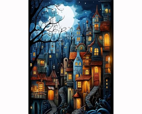 Puzzles 1500 Teile, Puzzle Für Erwachsene,87x57 cm Puzzle Lernspiel Herausforderung Spielzeug 1500 Cartoon Dorfnacht Puzzles für Erwachsene von Yoonqun