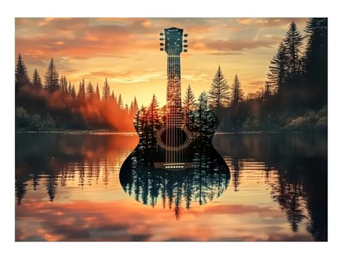 Puzzles 1500 Teile, Puzzle Für Erwachsene,87x57 cm Puzzle Lernspiel Herausforderung Spielzeug 1500 Gitarren-Malerischer See Puzzles für Erwachsene von Yoonqun