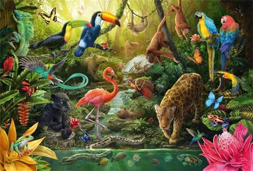 Puzzles 1500 Teile, Puzzle Für Erwachsene,87x57 cm Puzzle Lernspiel Herausforderung Spielzeug 1500 Tropische Dschungeltiere Puzzles für Erwachsene von Yoonqun