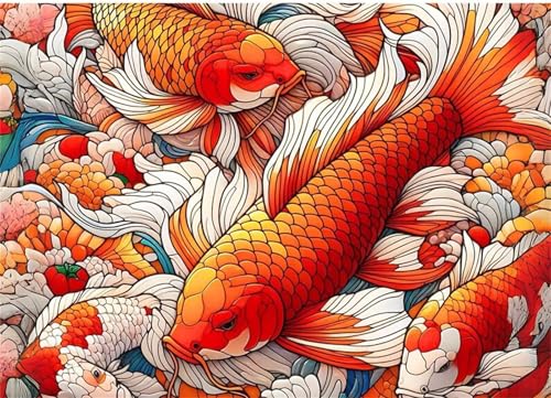 Puzzles 200 Teile, Puzzle Für Erwachsene,35x25 cm Puzzle Lernspiel Herausforderung Spielzeug 200 Rote Koi-Tiere Puzzles für Erwachsene von Yoonqun