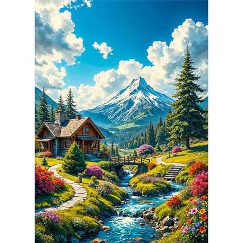 Puzzles 2000 Teile, Puzzle Für Erwachsene,100x70 cm Puzzle Lernspiel Herausforderung Spielzeug 2000 Berghütten Flüsse Puzzles für Erwachsene von Yoonqun