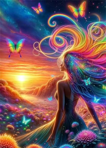 Puzzles 2000 Teile, Puzzle Für Erwachsene,100x70 cm Puzzle Lernspiel Herausforderung Spielzeug 2000 Märchenhaftes Mädchen Sonnenuntergang Puzzles für Erwachsene von Yoonqun