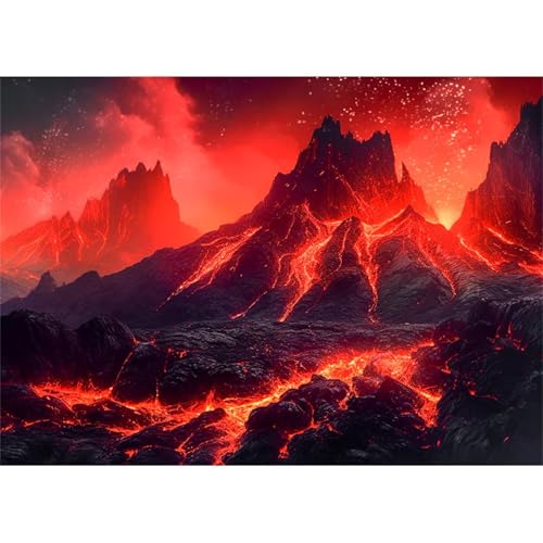 Puzzles 2000 Teile, Puzzle Für Erwachsene,100x70 cm Puzzle Lernspiel Herausforderung Spielzeug 2000 Rote Vulkanlava Puzzles für Erwachsene von Yoonqun