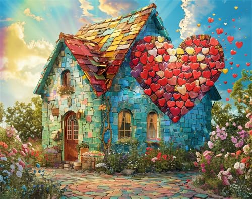 Puzzles 30 Teile, Puzzle Für Erwachsene,25x20 cm Puzzle Lernspiel Herausforderung Spielzeug 30 Herz-Cottage-Landschaft Puzzles für Erwachsene von Yoonqun