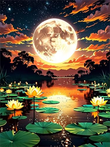 Puzzles 30 Teile, Puzzle Für Erwachsene,25x20 cm Puzzle Lernspiel Herausforderung Spielzeug 30 Mondscheinsee-Lotus Puzzles für Erwachsene von Yoonqun