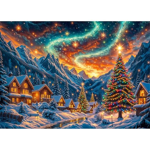 Puzzles 30 Teile, Puzzle Für Erwachsene,25x20 cm Puzzle Lernspiel Herausforderung Spielzeug 30 Sternennacht im Winterdorf Puzzles für Erwachsene von Yoonqun