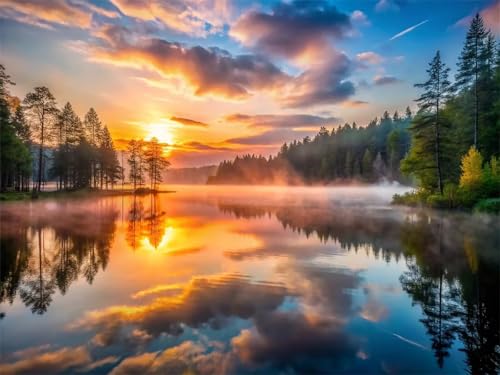 Puzzles 300 Teile, Sonnenuntergangssee Puzzle für Erwachsene,43x31cm Puzzle Lernspiel Herausforderung Spielzeug 300 Teile Puzzles für Erwachsene Kinder von Yoonqun
