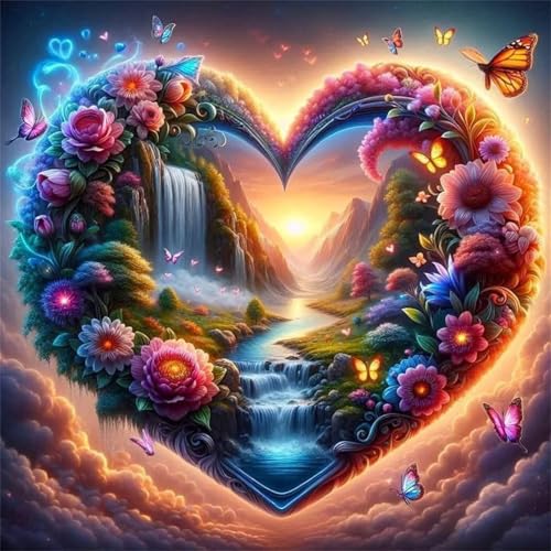 Puzzles 500 Teile, Puzzle Für Erwachsene, 45x45 cm Puzzle Lernspiel Herausforderung Spielzeug 500 Teile Herz Landschaft Wasserfall Blumen Puzzles für Erwachsene von Yoonqun