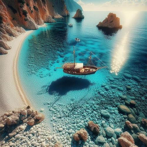 Puzzles 500 Teile, Puzzle Für Erwachsene, 45x45 cm Puzzle Lernspiel Herausforderung Spielzeug 500 Teile Küstenbootlandschaft Puzzles für Erwachsene von Yoonqun