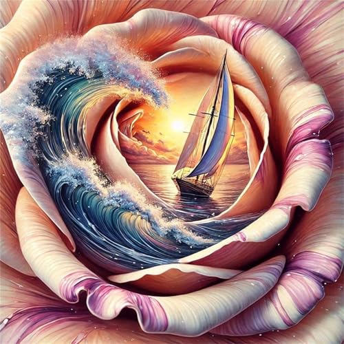 Puzzles 500 Teile, Puzzle Für Erwachsene, 45x45 cm Puzzle Lernspiel Herausforderung Spielzeug 500 Teile Rose Landschaft Sea Segelboot Puzzles für Erwachsene von Yoonqun