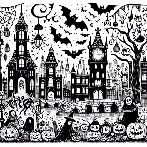 Puzzles 500 Teile, Puzzle Für Erwachsene, 45x45 cm Puzzle Lernspiel Herausforderung Spielzeug 500 Teile Schwarz Weiß Landschaft Halloween Puzzles für Erwachsene von Yoonqun