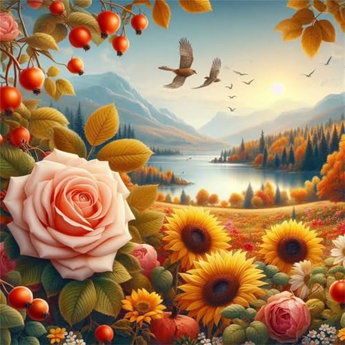Puzzles 500 Teile, Puzzle Für Erwachsene, 45x45 cm Puzzle Lernspiel Herausforderung Spielzeug 500 Teile Seeufer Feld Blumenlandschaft Puzzles für Erwachsene von Yoonqun